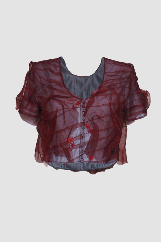 Blue and Red Wave Embroidered Top