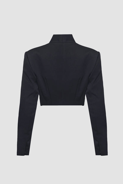 Black Collarless Women's Cropped Jacket
