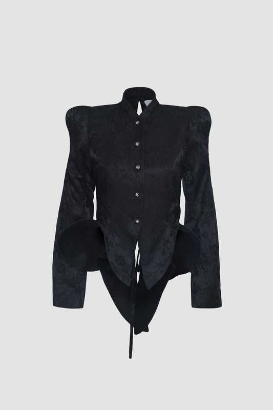 Black Beskap Jacket with Unfinished Hems