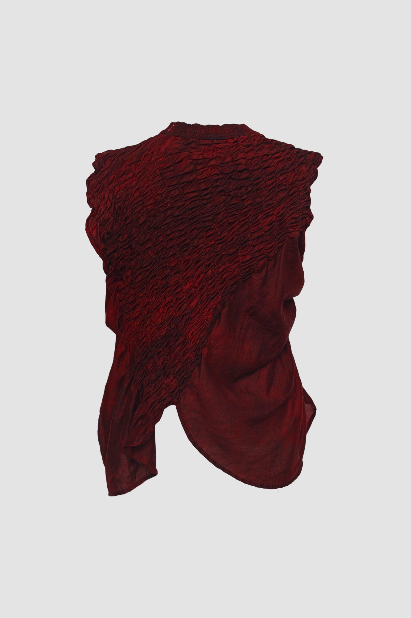 Hand Dyed Red Slanted Muscle Tee with Framed Embroidery