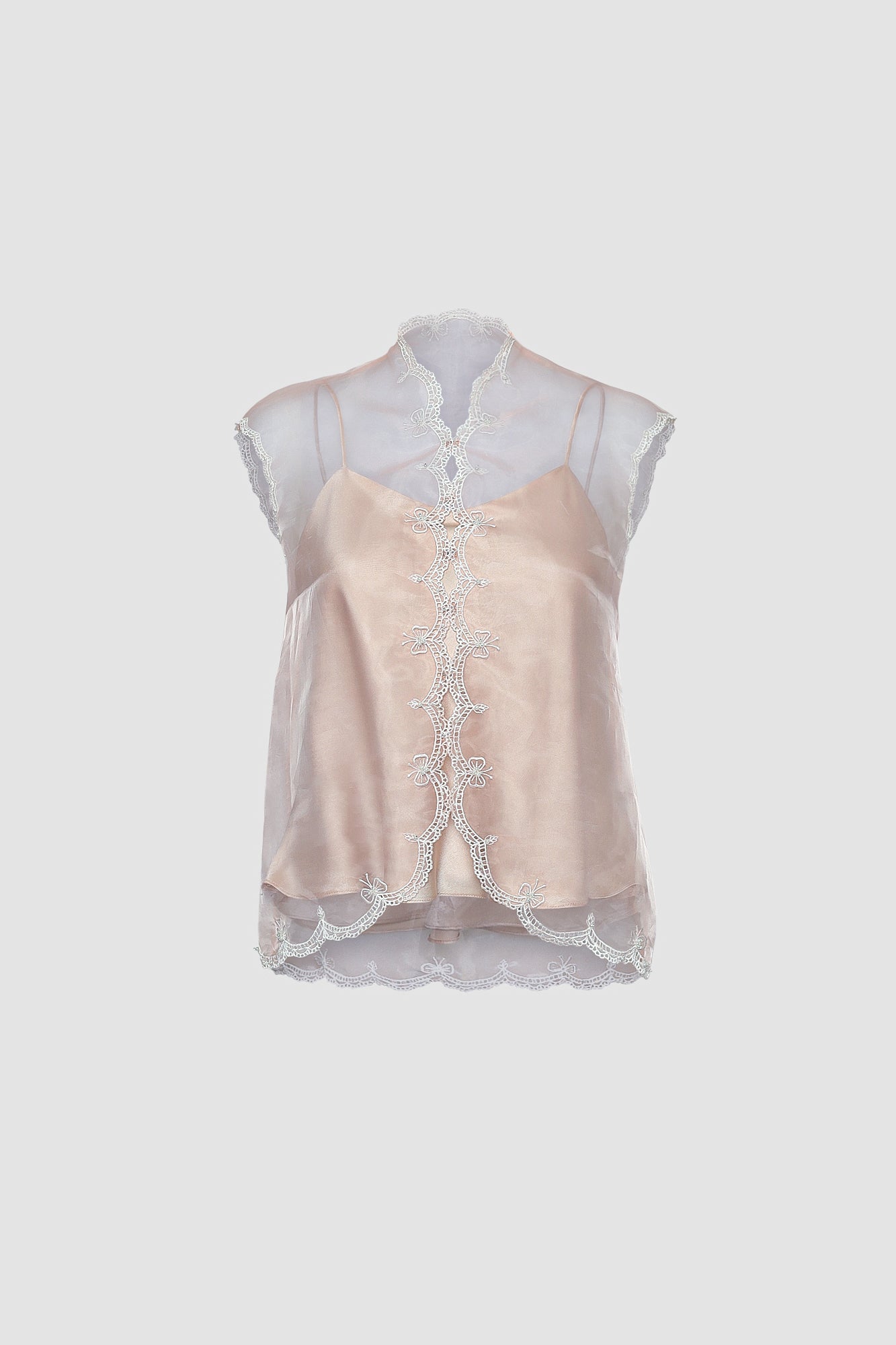 Salmon Pink Sleeveless Sheer Shirt