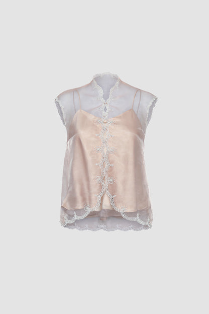 Salmon Pink Sleeveless Sheer Shirt