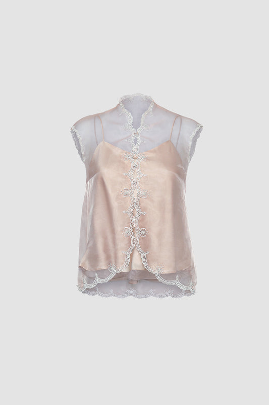 Salmon Pink Sleeveless Sheer Shirt