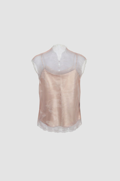 Salmon Pink Sleeveless Sheer Shirt