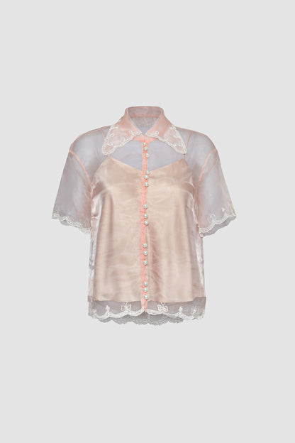 Salmon Pink Sheer Shirt