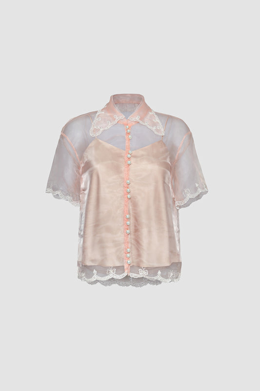 Salmon Pink Sheer Shirt