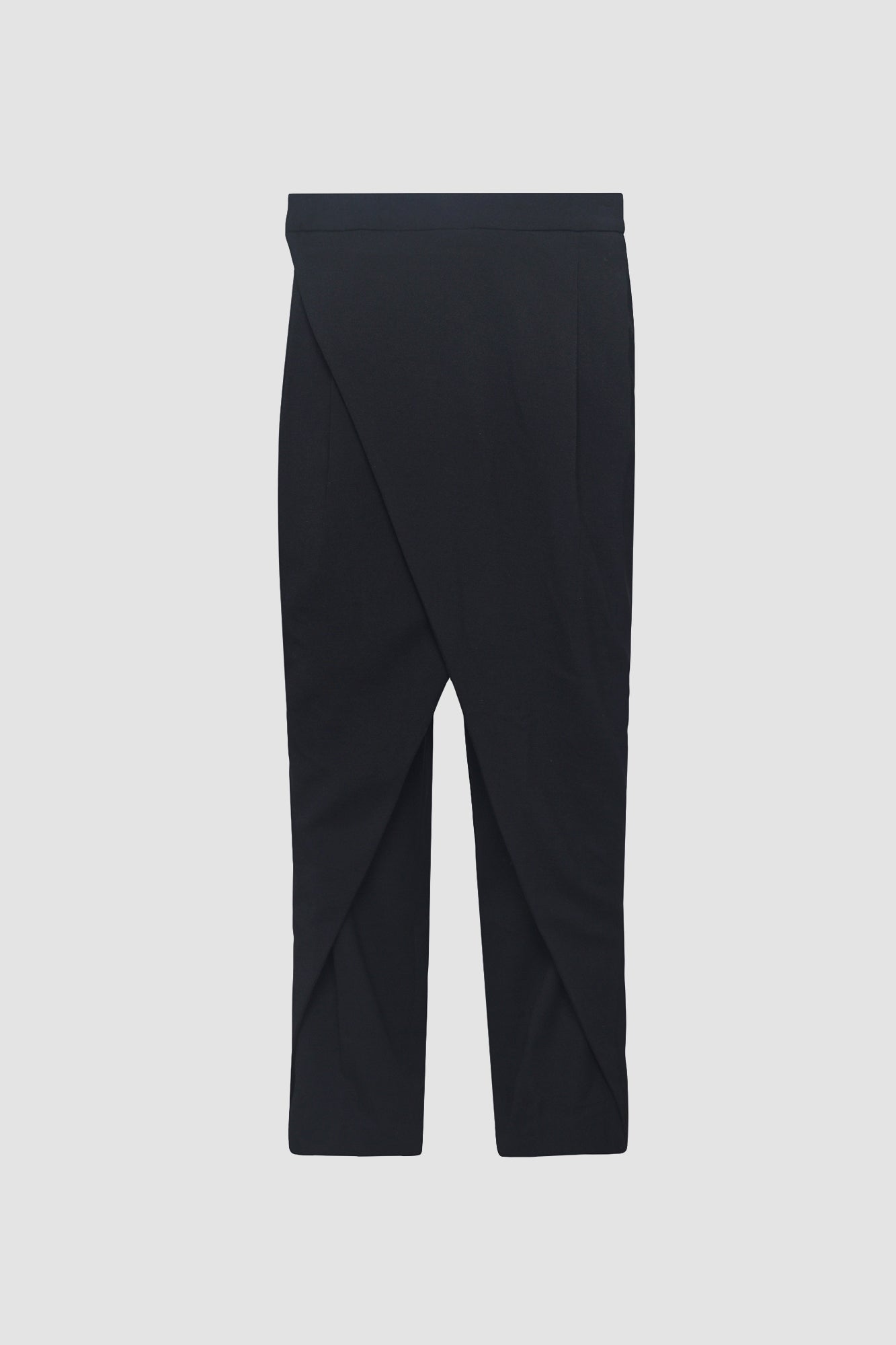 Black Overlap Pleats Pants