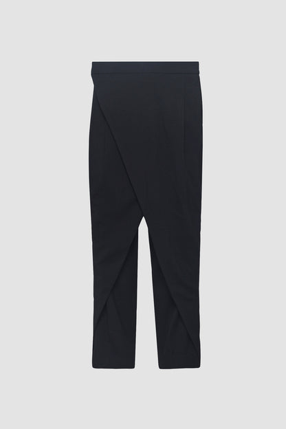 Black Overlap Pleats Pants