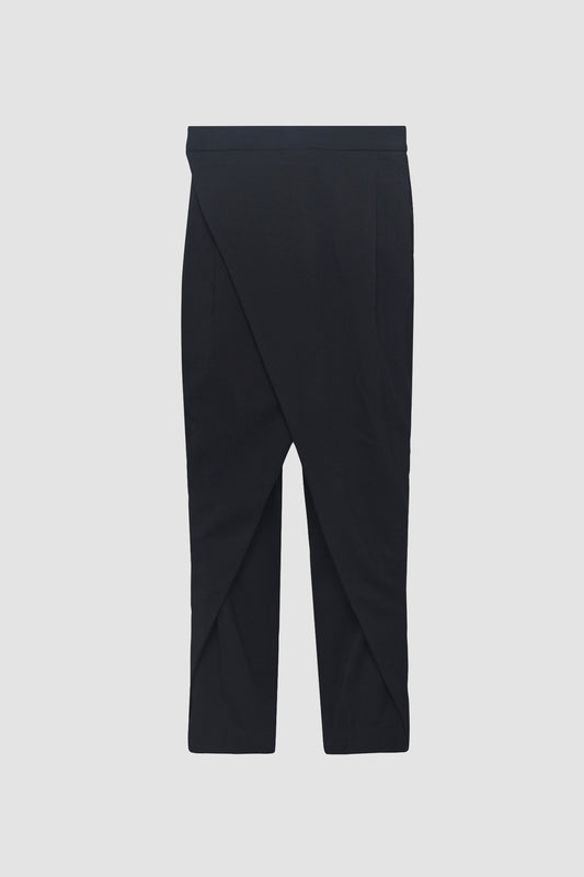 Black Overlap Pleats Pants