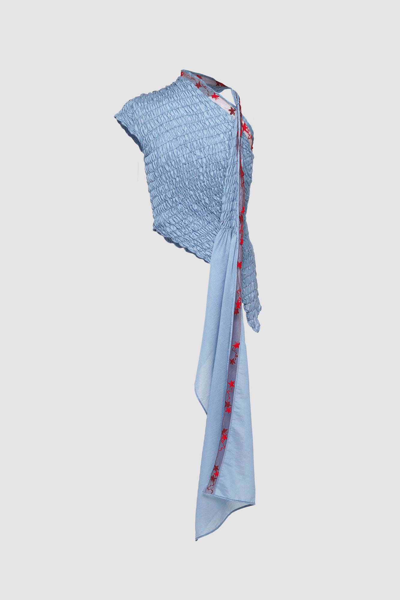 Blue Semi-slanted Asymmetrical Top with Shawl