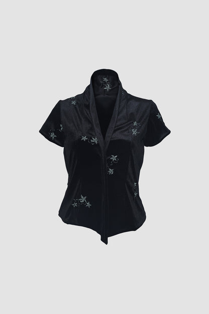 Black Dainty Embroidered Cap Sleeved Kebaya Encim