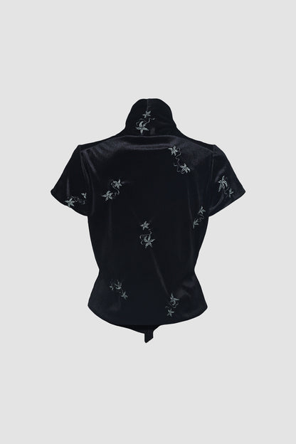 Black Dainty Embroidered Cap Sleeved Kebaya Encim