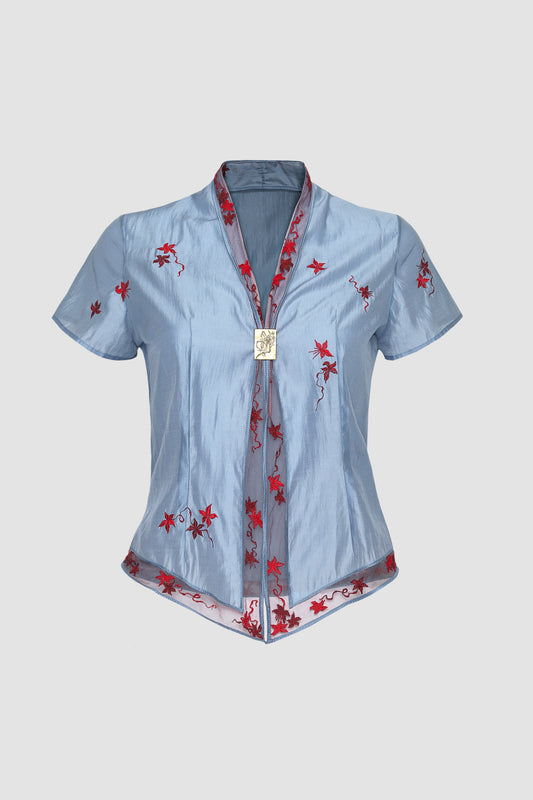 Blue Cap-sleeved Kebaya Encim
