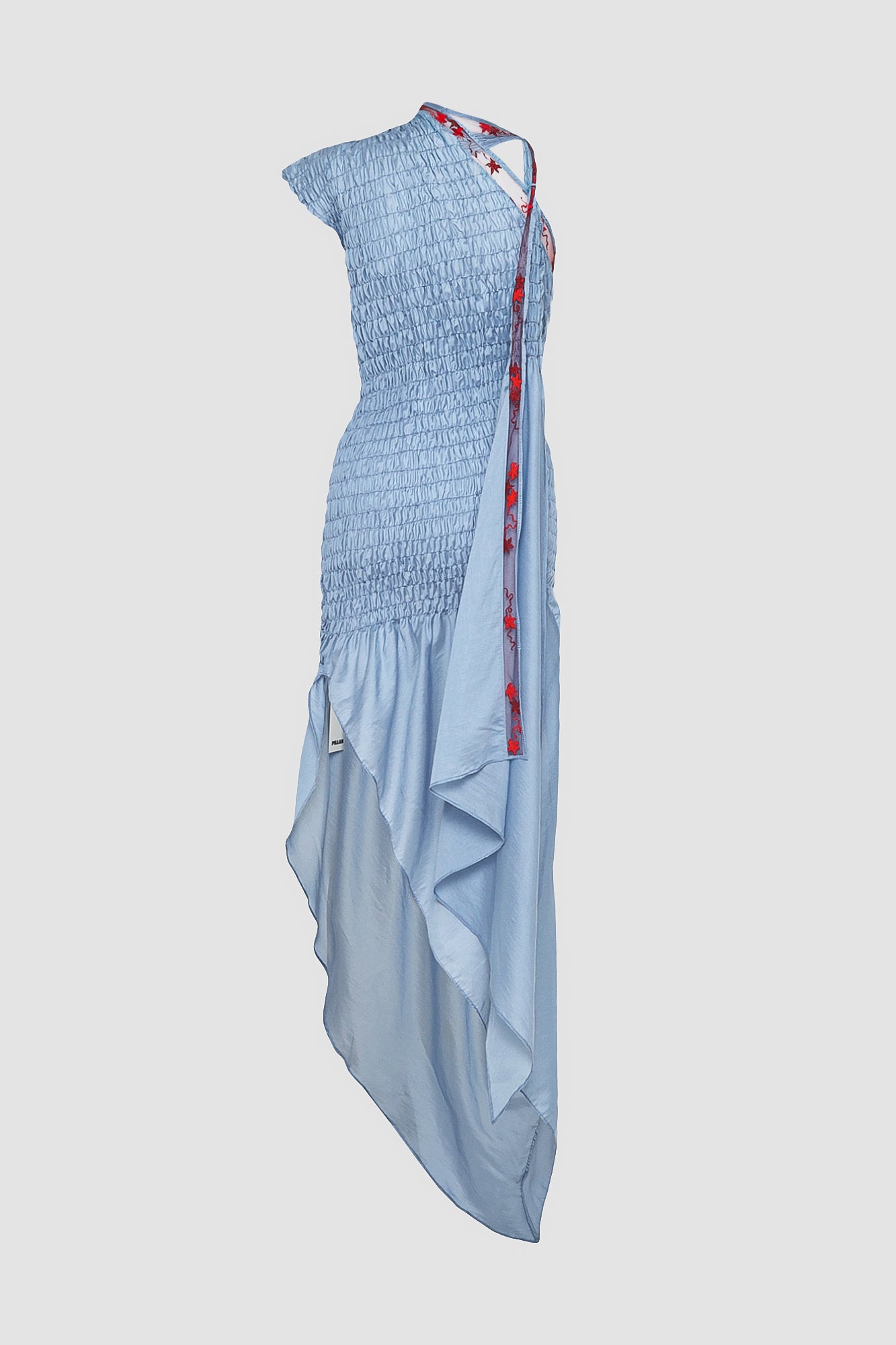 Blue Semi-slanted Asymmetrical Dress with Shawl
