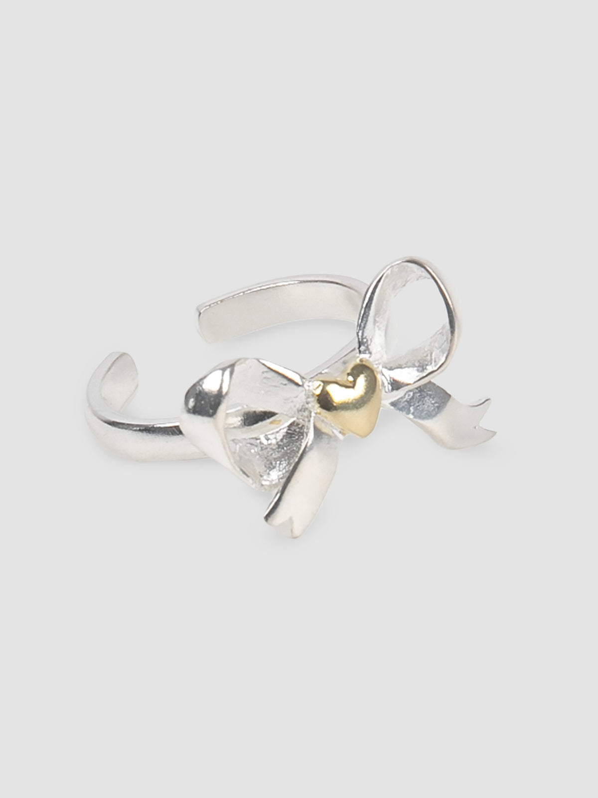 Silver Heart Bow ring