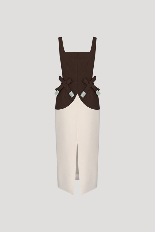 Coffee Brown & Bone White Shika Dress