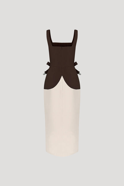 Coffee Brown & Bone White Shika Dress