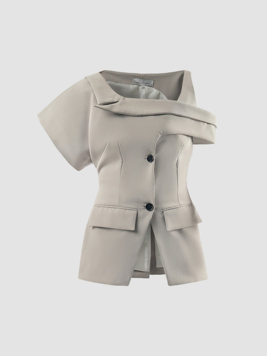 Khaki asymmetrical off-shoulder suit top