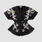 Charcoal Signature Kimono with embroidery and gold button