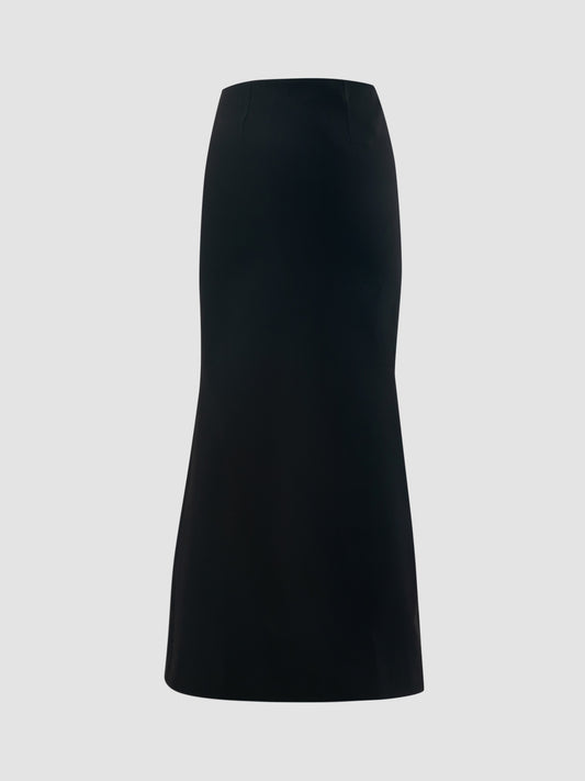 Black maxi skirt with unfinished cutout details