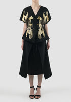 Black transparent signature kimono with gold embroidery