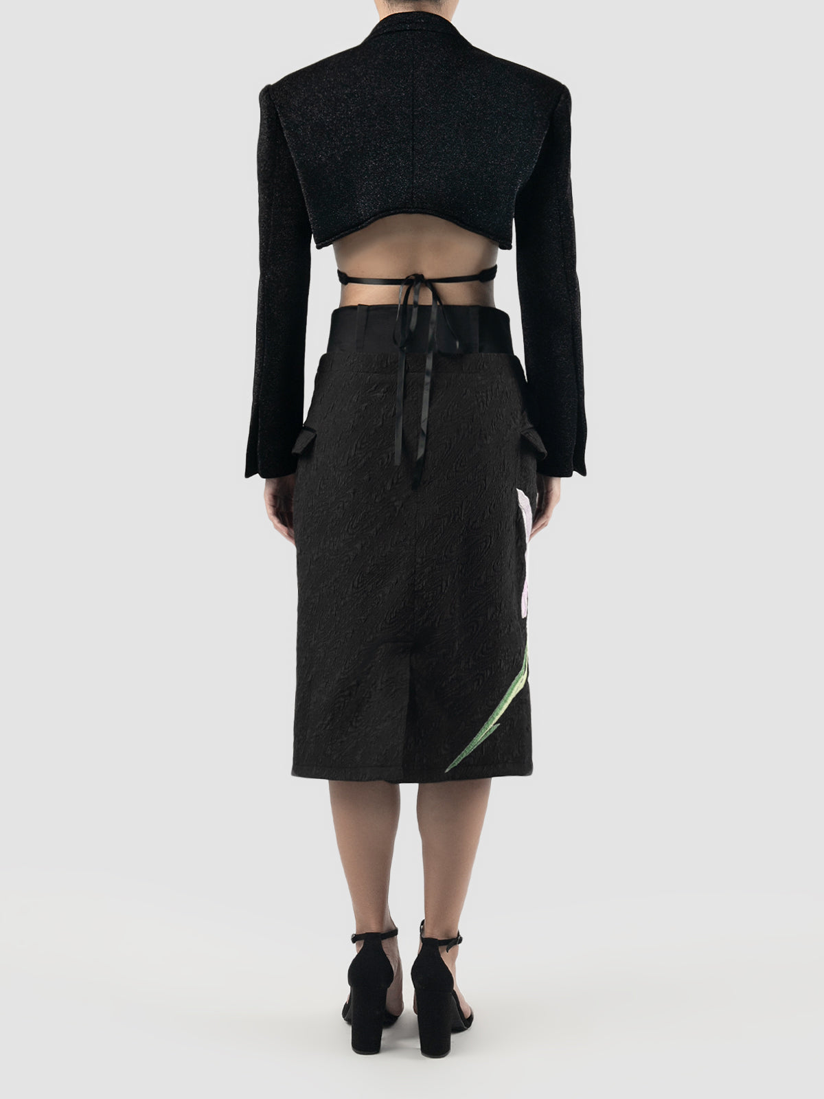 Black cropped tailored neoprene suit