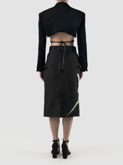 Black cropped tailored neoprene suit