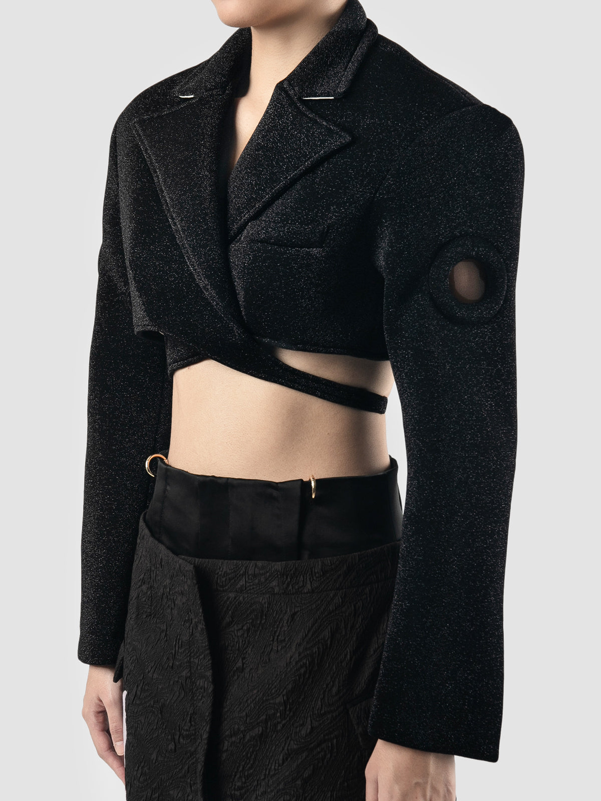 Black cropped tailored neoprene suit