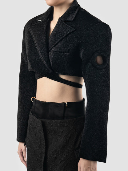Black cropped tailored neoprene suit