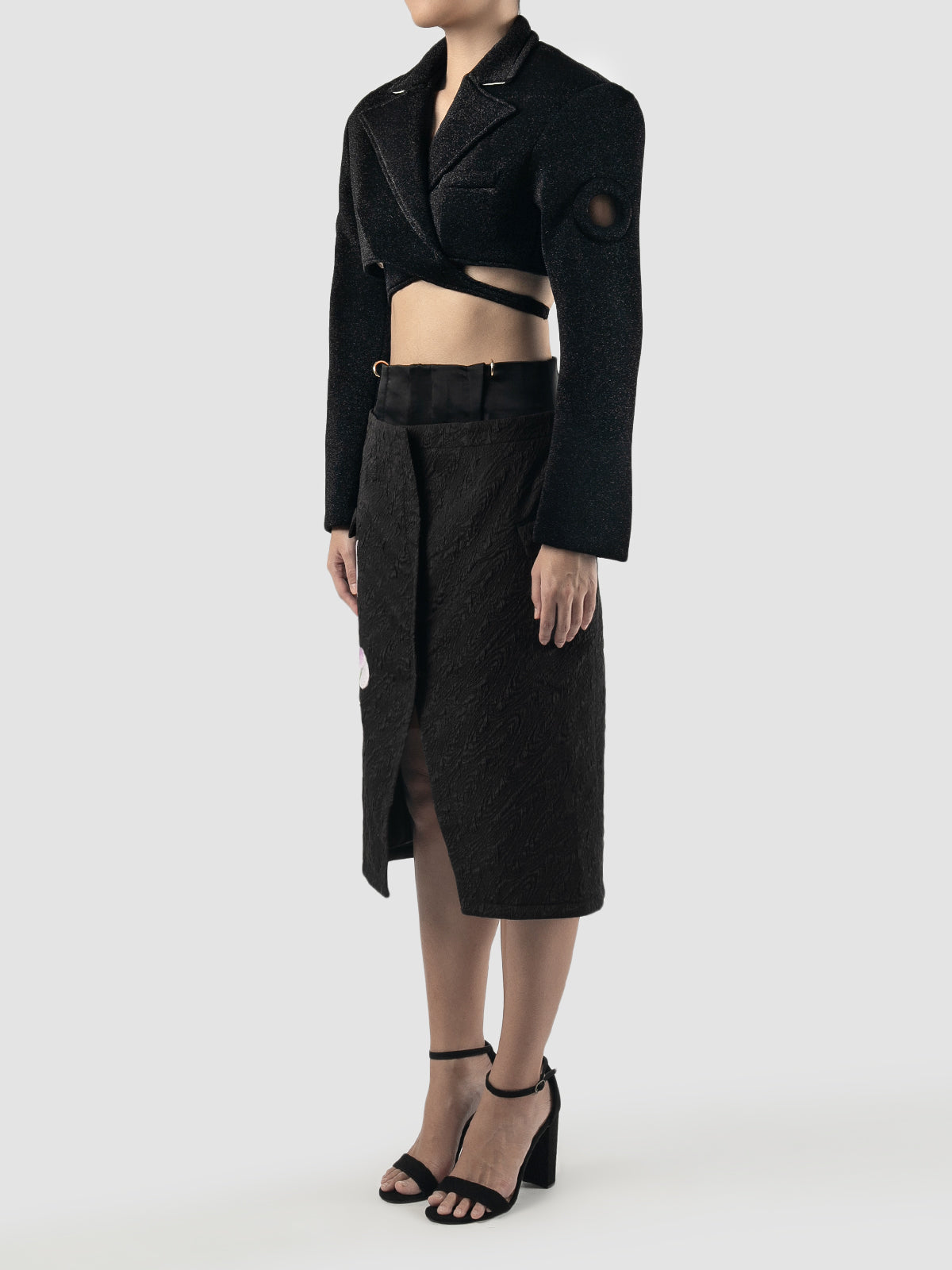 Black cropped tailored neoprene suit
