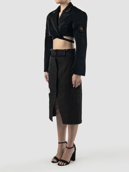 Black cropped tailored neoprene suit