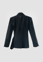 Navy pinstripe suit with zipper accents
