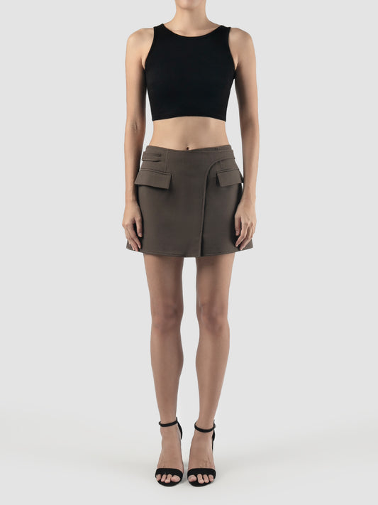 Cedar double-layered mini skirt with adjustable belt