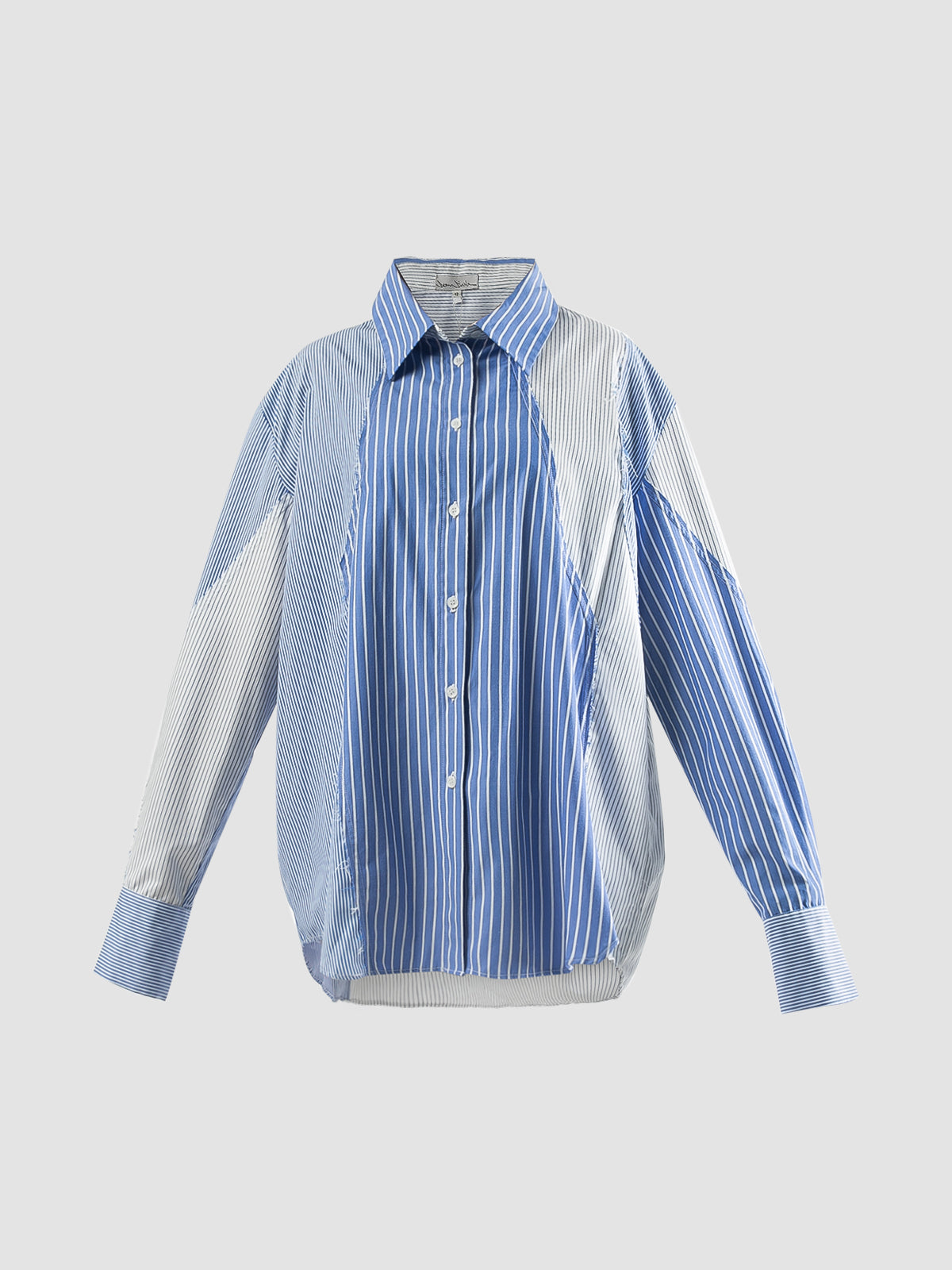 Blue stripes patched button-down shirt
