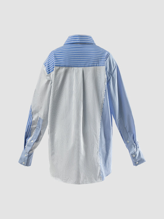 Blue stripes patched button-down shirt