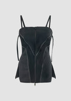 Black denim deconstructed corset suit