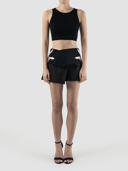 Charcoal embroidered overlapping mini skirt