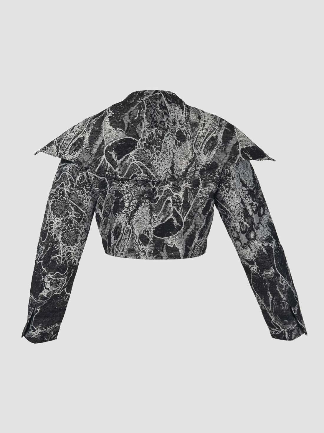 Cropped Abstract Jacquard Jacket with Unfinished Hem in Grey – PILLAR