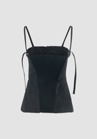 Black denim deconstructed corset suit