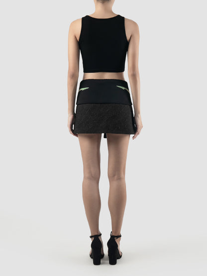 Charcoal embroidered overlapping mini skirt