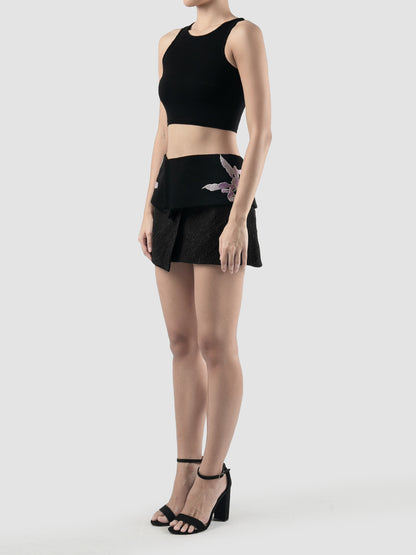 Charcoal embroidered overlapping mini skirt