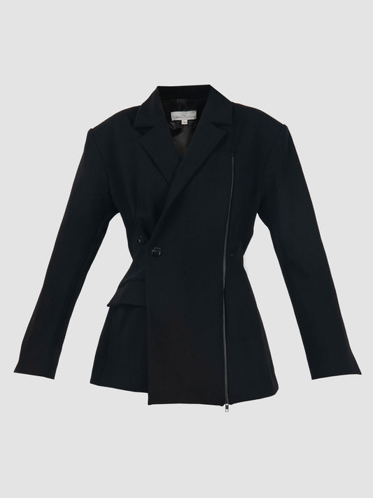 Tailored Black Suit with Deconstructed Panel, Zipper and Pierced Detail in Black