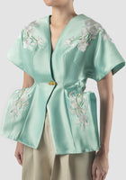 Mint Signature Kimono with embroidery and gold button