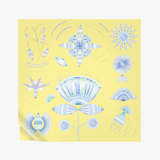 Yellow-blue Mantis Bloomed silk scarf