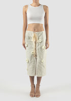 White lace midi skirt with crochet detailing