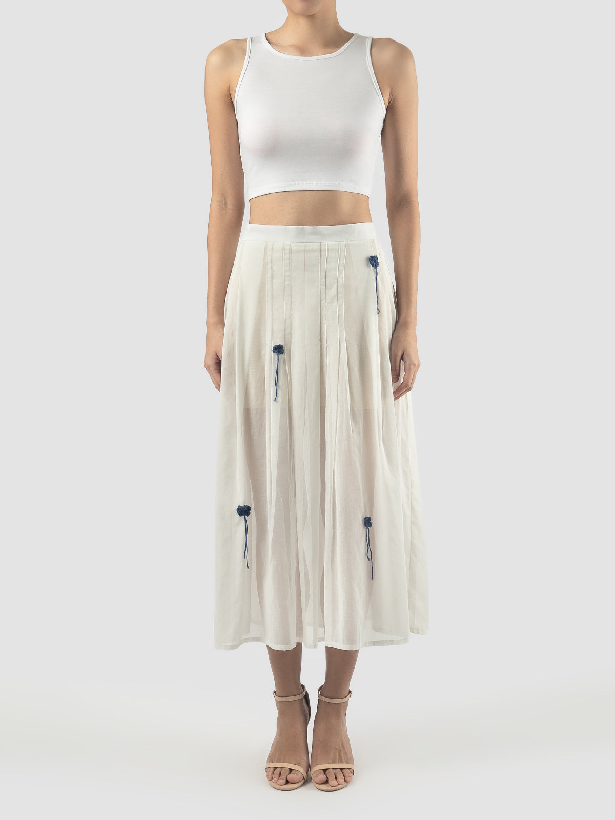 White pleated midi skirt
