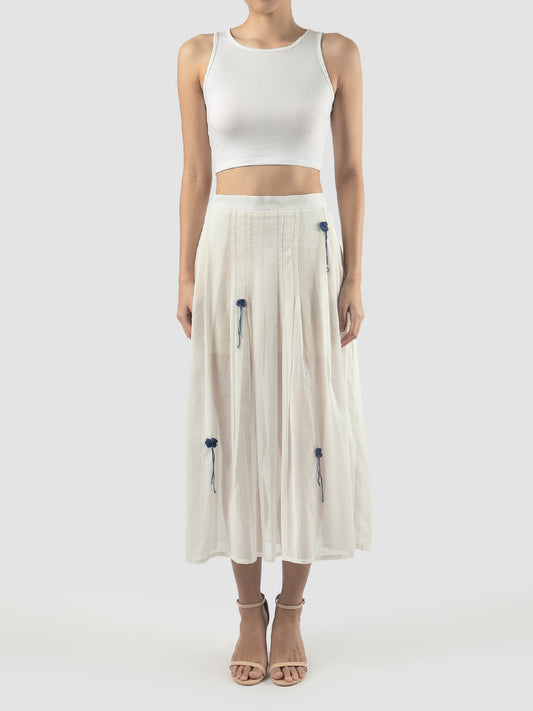 White pleated midi skirt