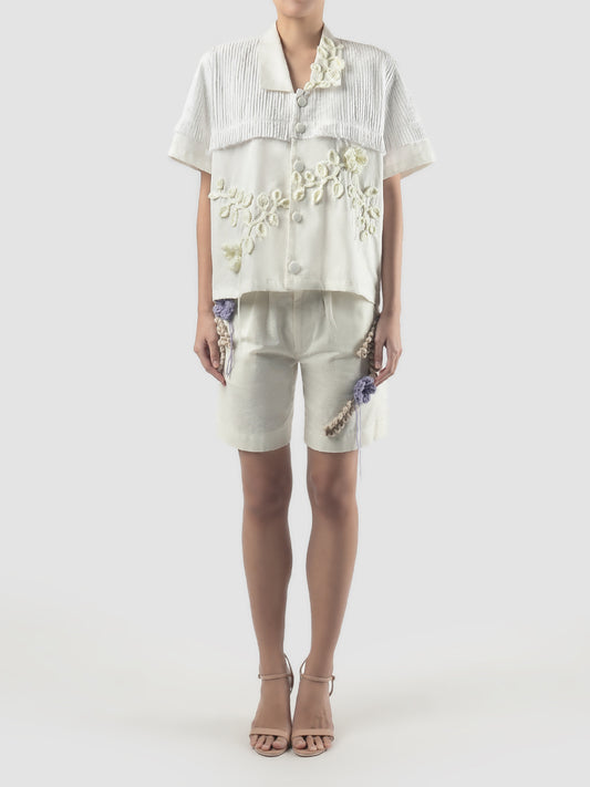 S/S Shirt Pleats Crochet In Off White