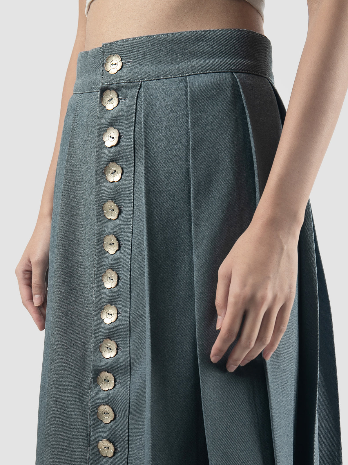 Denim Buttons Midi Skirt In Blue Denim