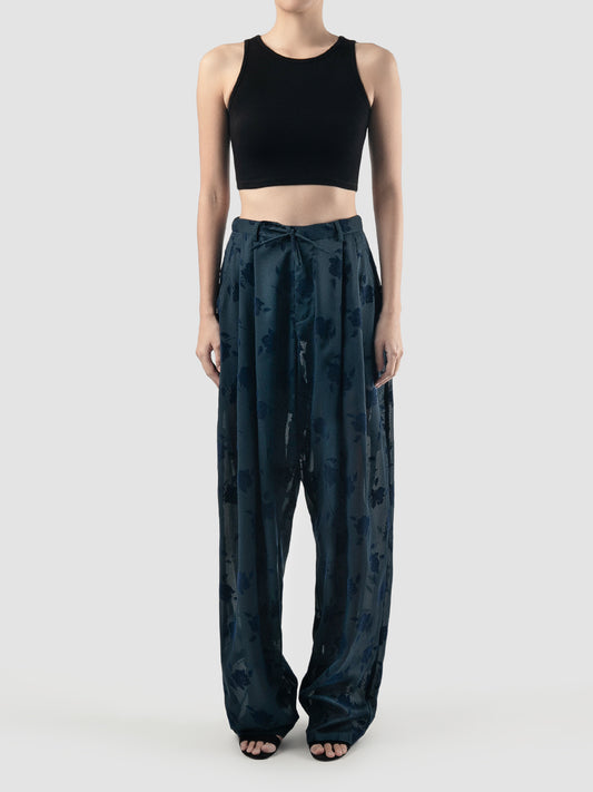 Dark blue Rose sheer wide trousers